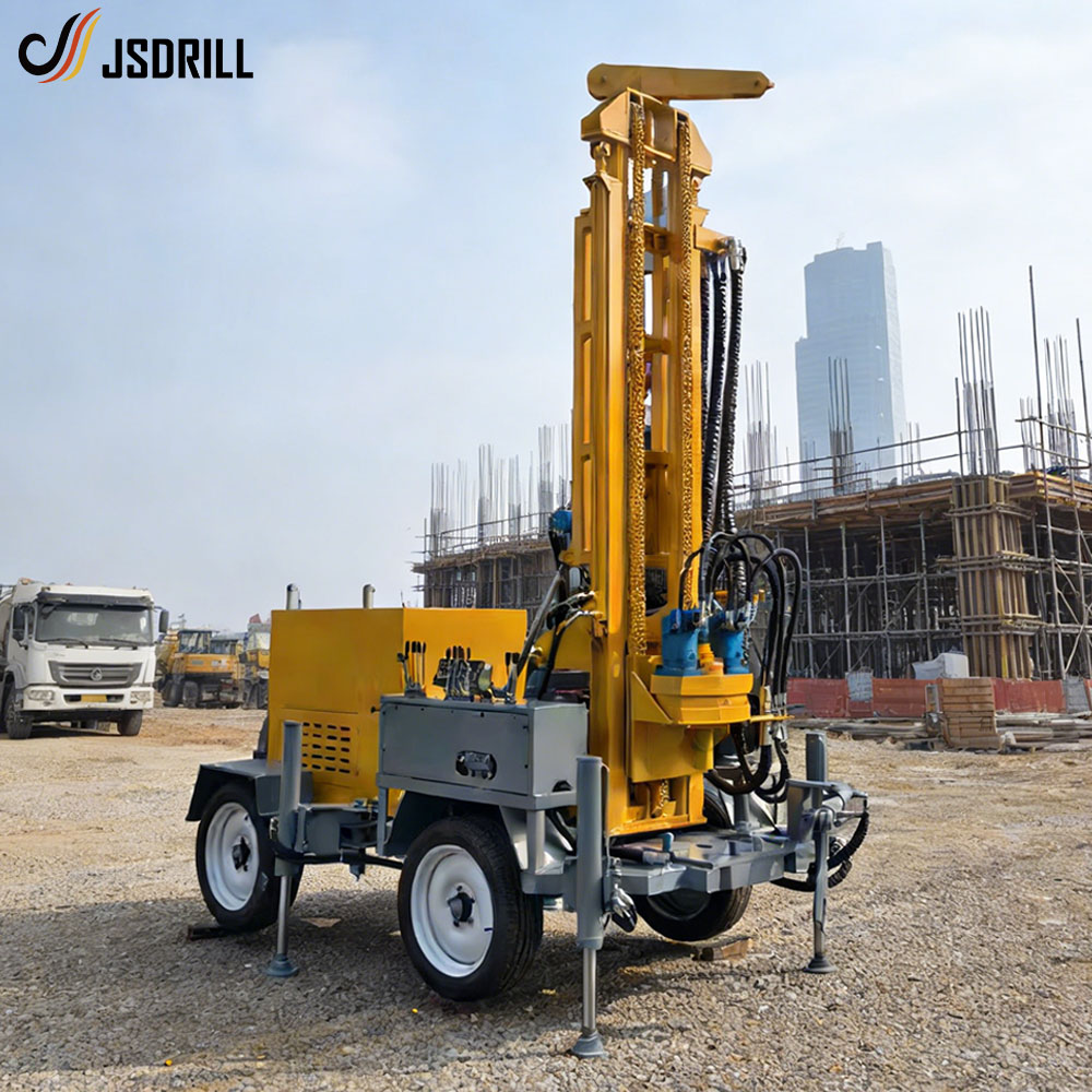 Vista frontal de la plataforma de perforación de 300 m con mástil robusto.